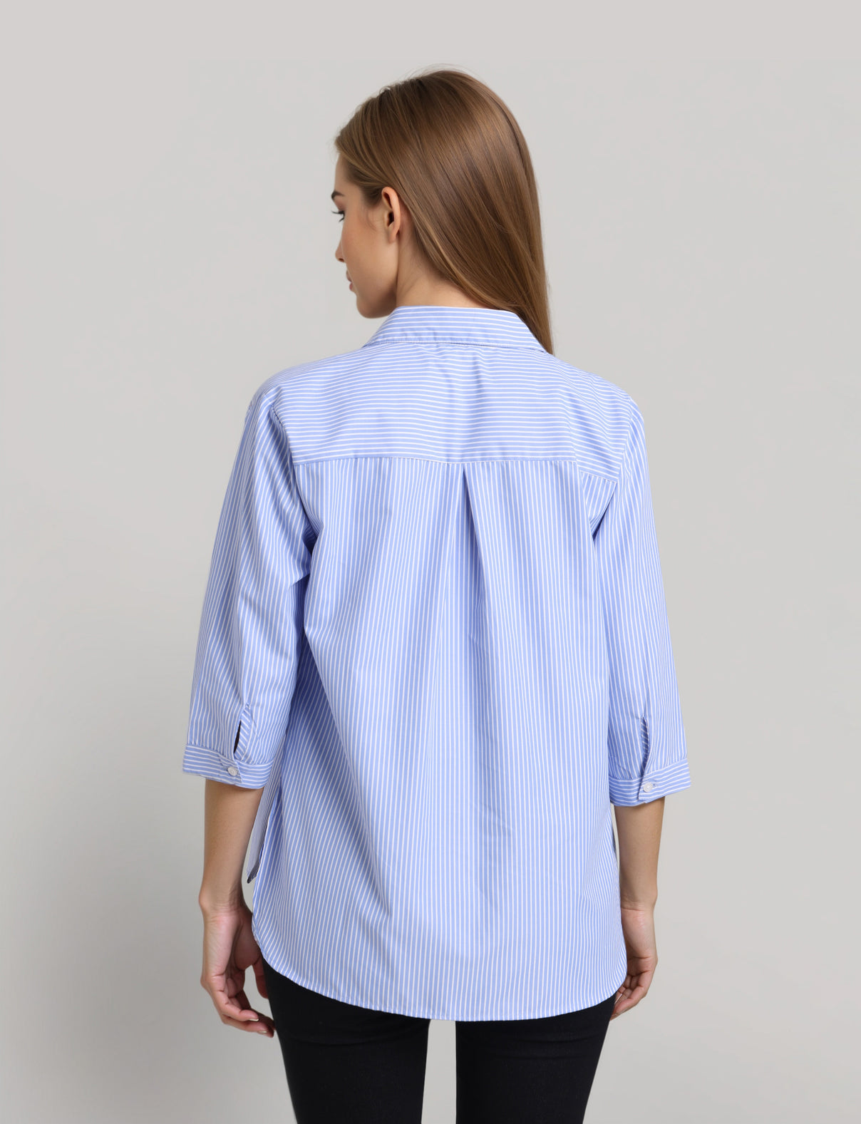 Style Quotient Womens Blue White Stripe Boxy Shirt-Shirts-StyleQuotient