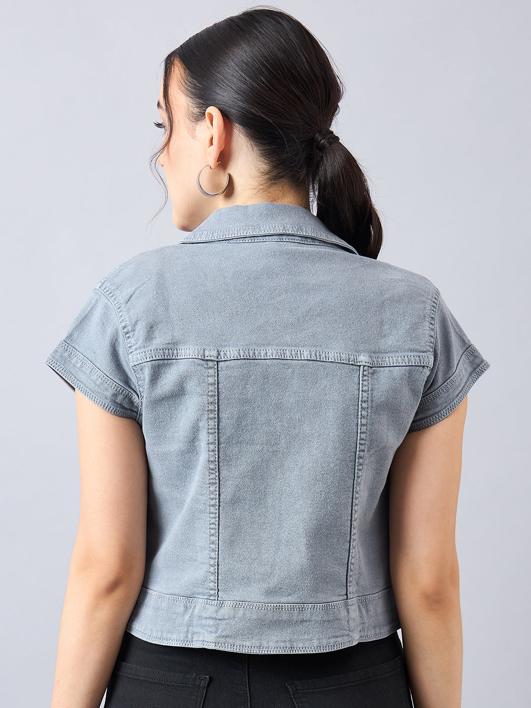 Style Quotient Women Grey Open Front Denim Shrug-Shrug-StyleQuotient