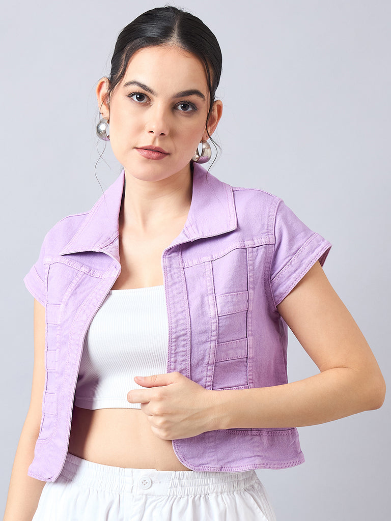 Style Quotient Women Lilac Open Front Denim Shrug-Shrug-StyleQuotient