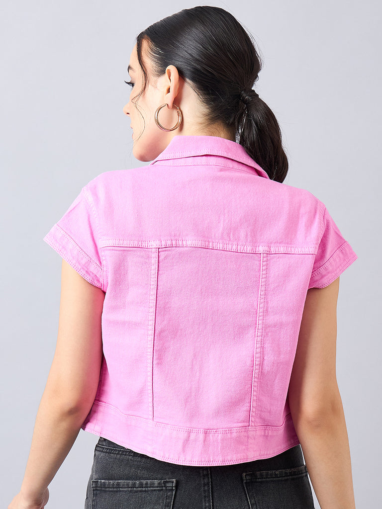 Style Quotient Women Pink Open Front Denim Shrug-Shrug-StyleQuotient