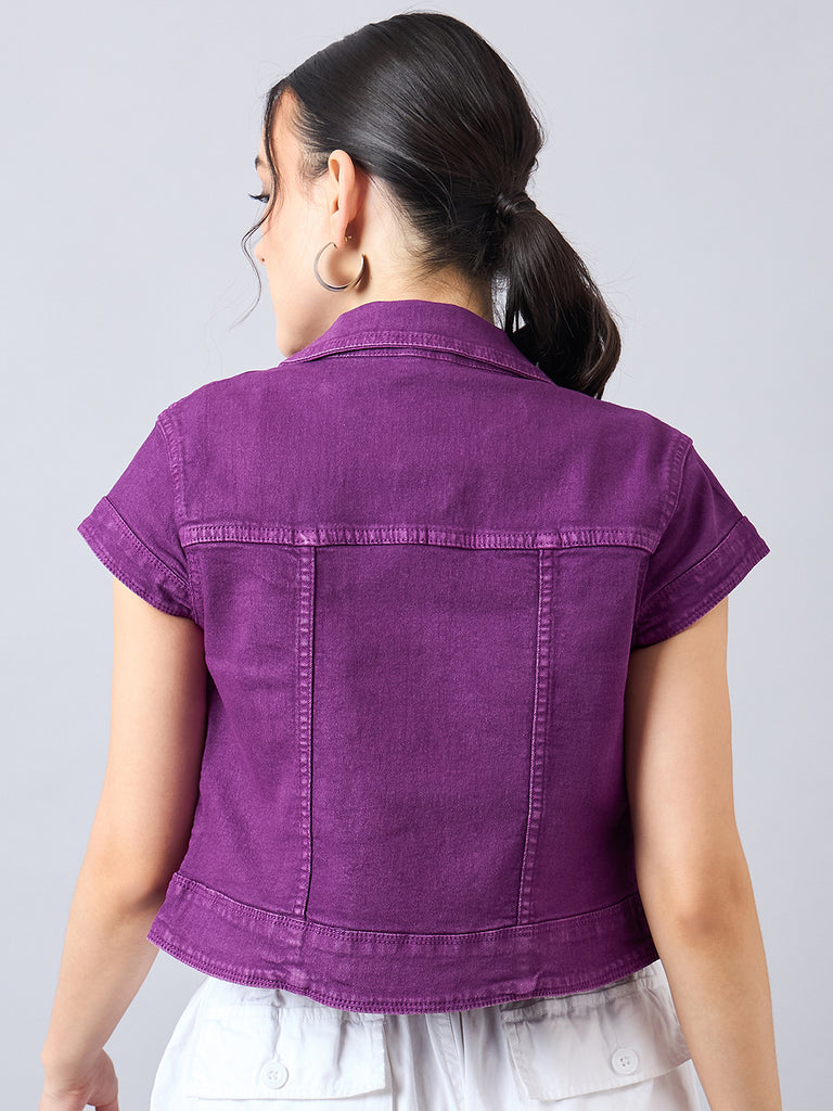 Style Quotient Women Purple Open Front Denim Shrug-Shrug-StyleQuotient