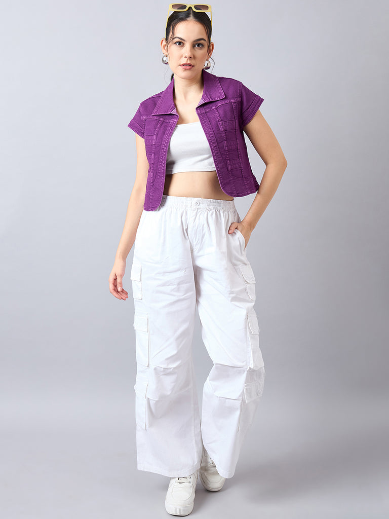 Style Quotient Women Purple Open Front Denim Shrug-Shrug-StyleQuotient