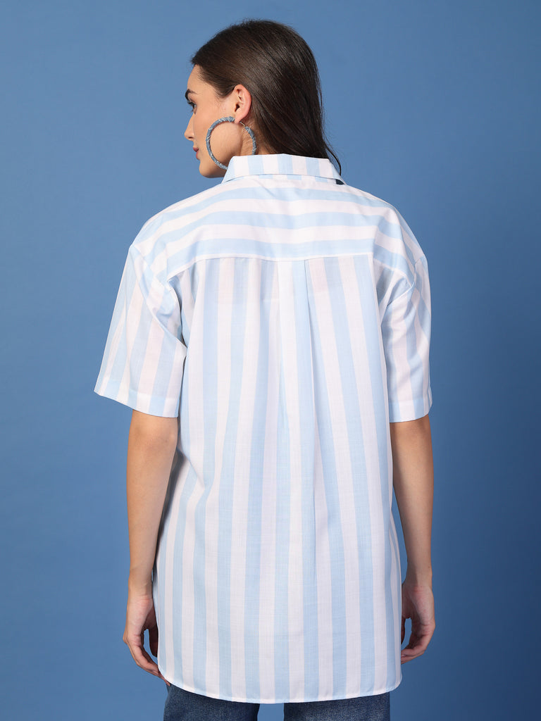 Style Quotient Women Blue and white Stripe Oversized Shirt-Shirts-StyleQuotient