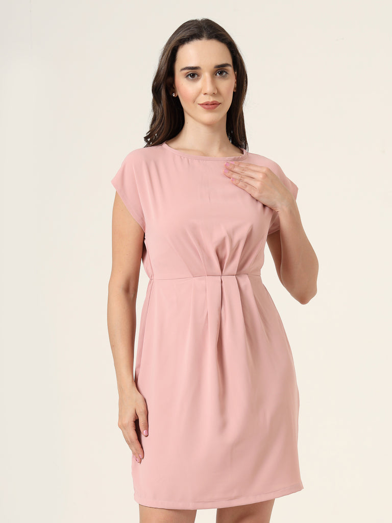 Style Quotient Women Peach Solid Knee Length Dress-Dresses-StyleQuotient