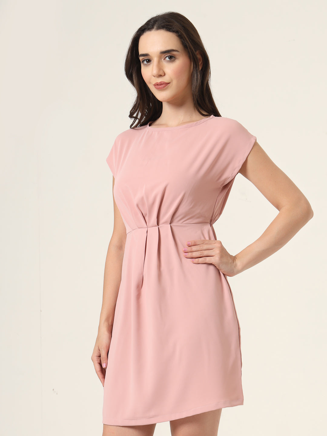 Style Quotient Women Peach Solid Knee Length Dress-Dresses-StyleQuotient