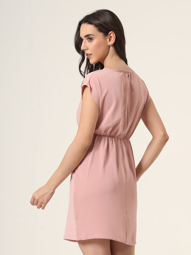 Style Quotient Women Peach Solid Knee Length Dress-Dresses-StyleQuotient