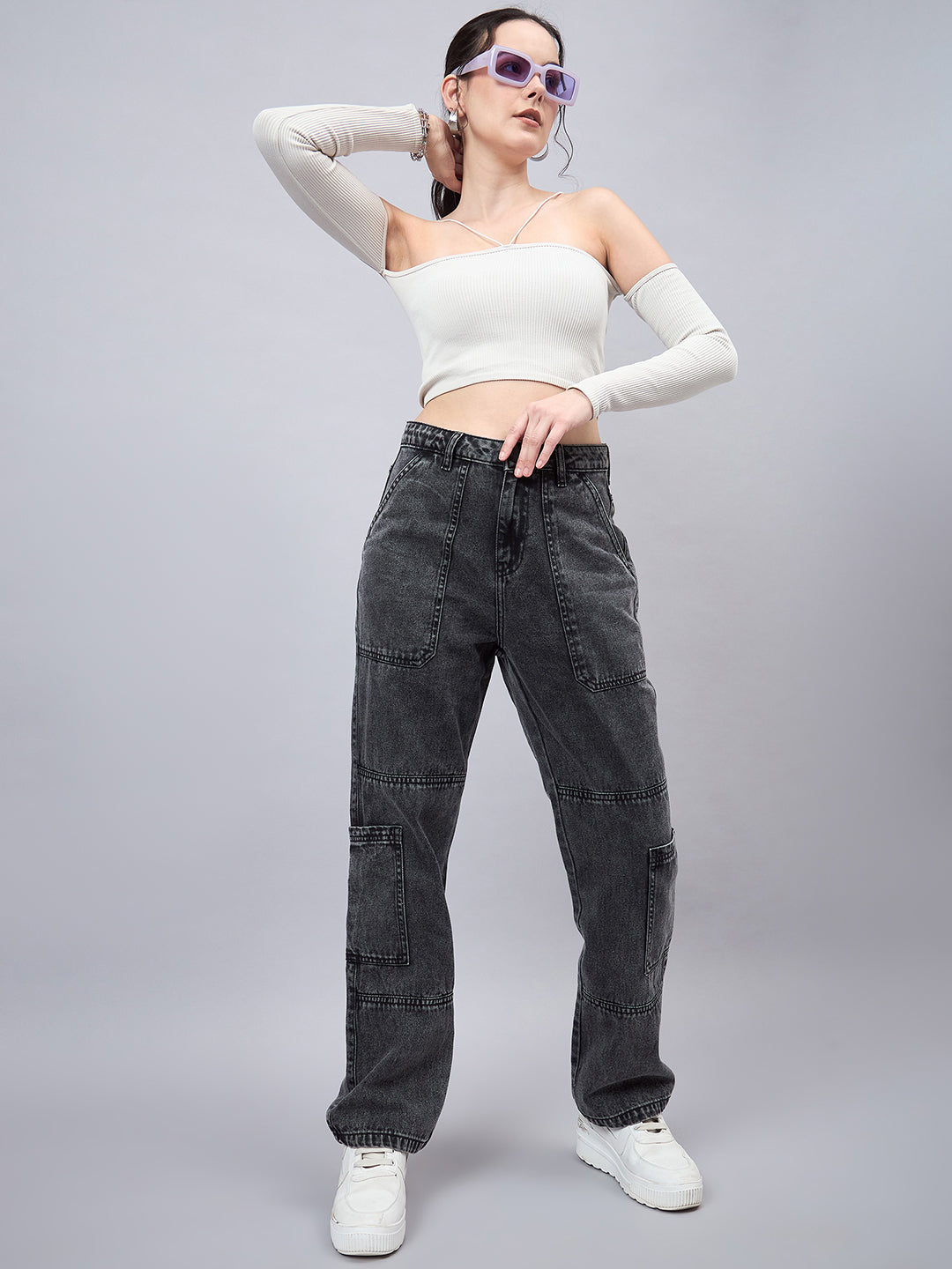 Style Quotient Women Relaxed Fit High Rise Cargos-Jeans-StyleQuotient