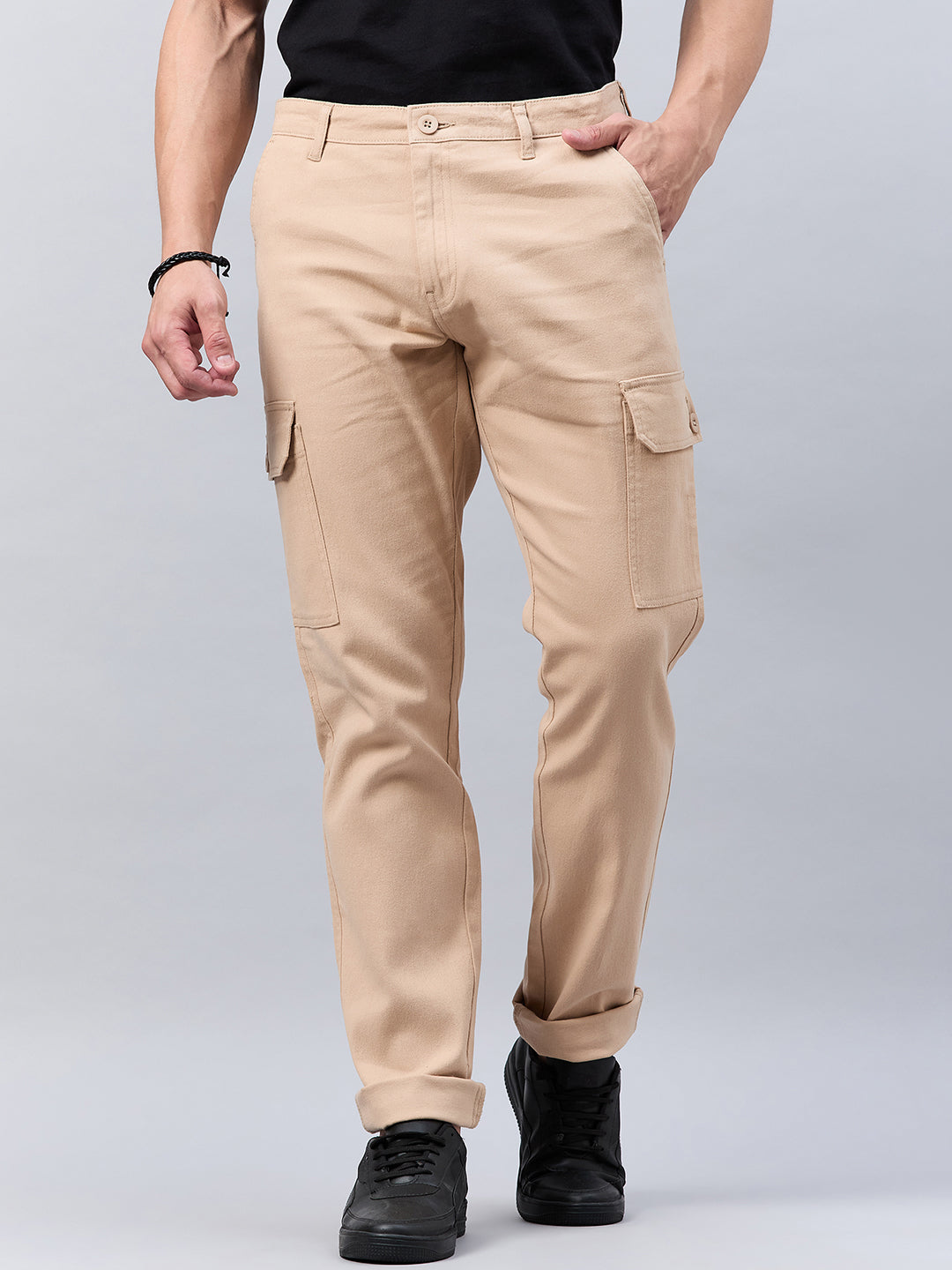 Style Quotient Men Beige Stretchable Cargo Trouser-Mens Trousers-StyleQuotient