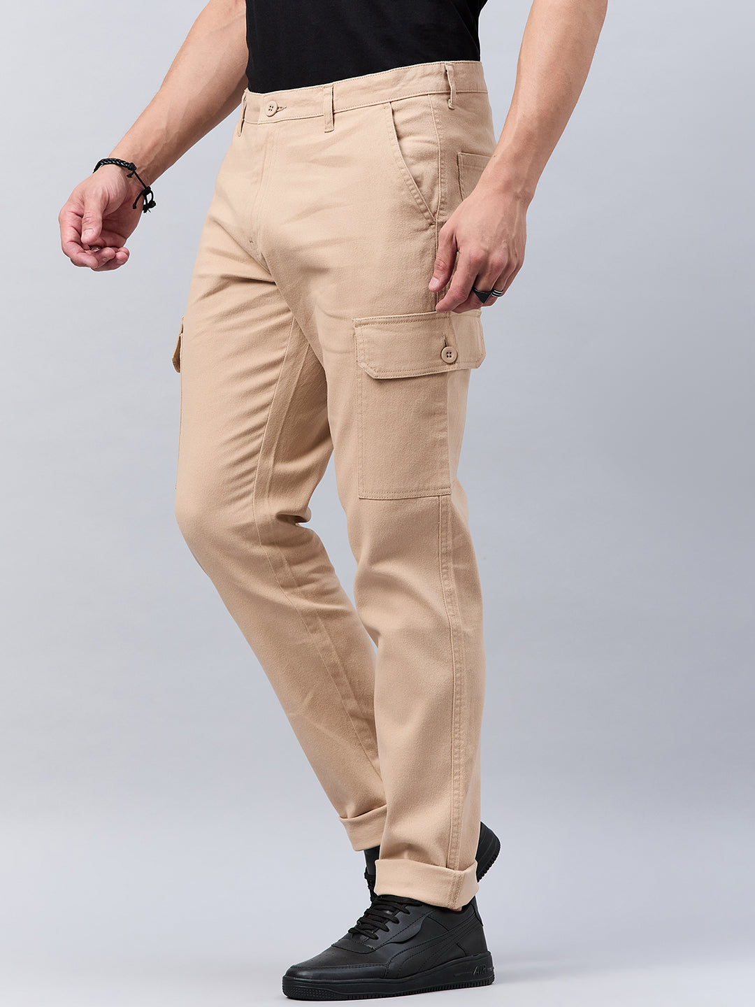 Style Quotient Men Beige Stretchable Cargo Trouser-Mens Trousers-StyleQuotient