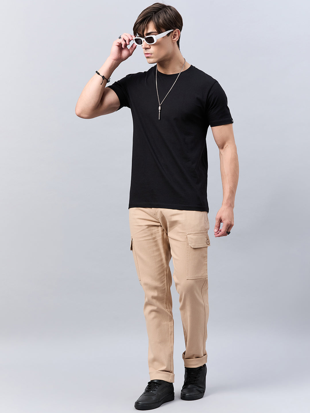 Style Quotient Men Beige Stretchable Cargo Trouser-Mens Trousers-StyleQuotient