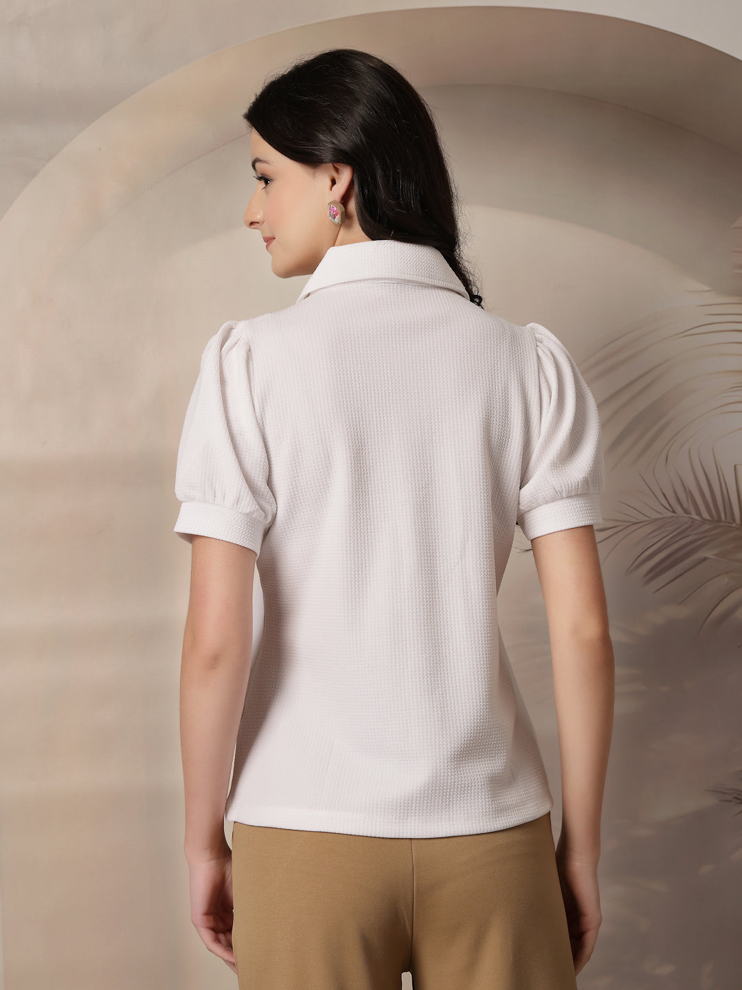 Style Quotient Women Texture White Formal Shirt Style Top-Tops-StyleQuotient