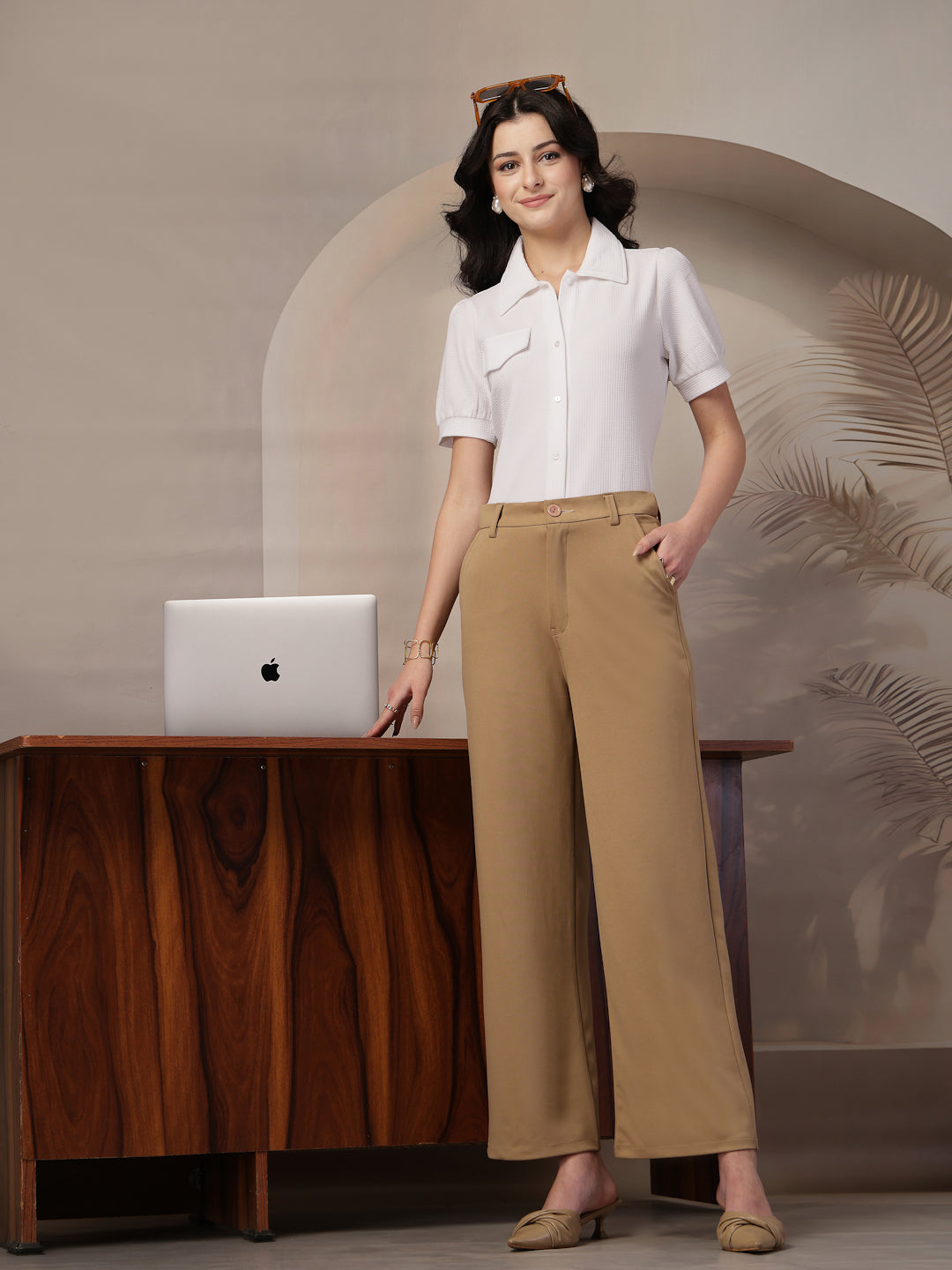 Style Quotient Women Texture White Formal Shirt Style Top-Tops-StyleQuotient