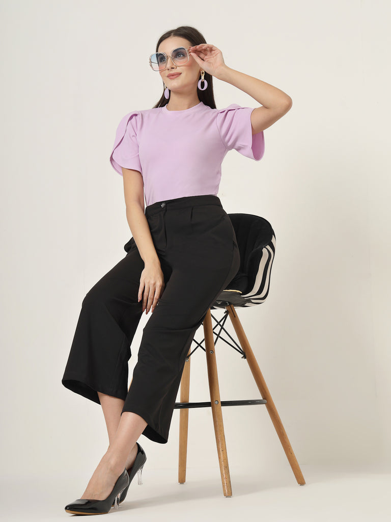 Style Quotient Women Solid Lilac Regular Fit Smart Casual Top-Tops-StyleQuotient