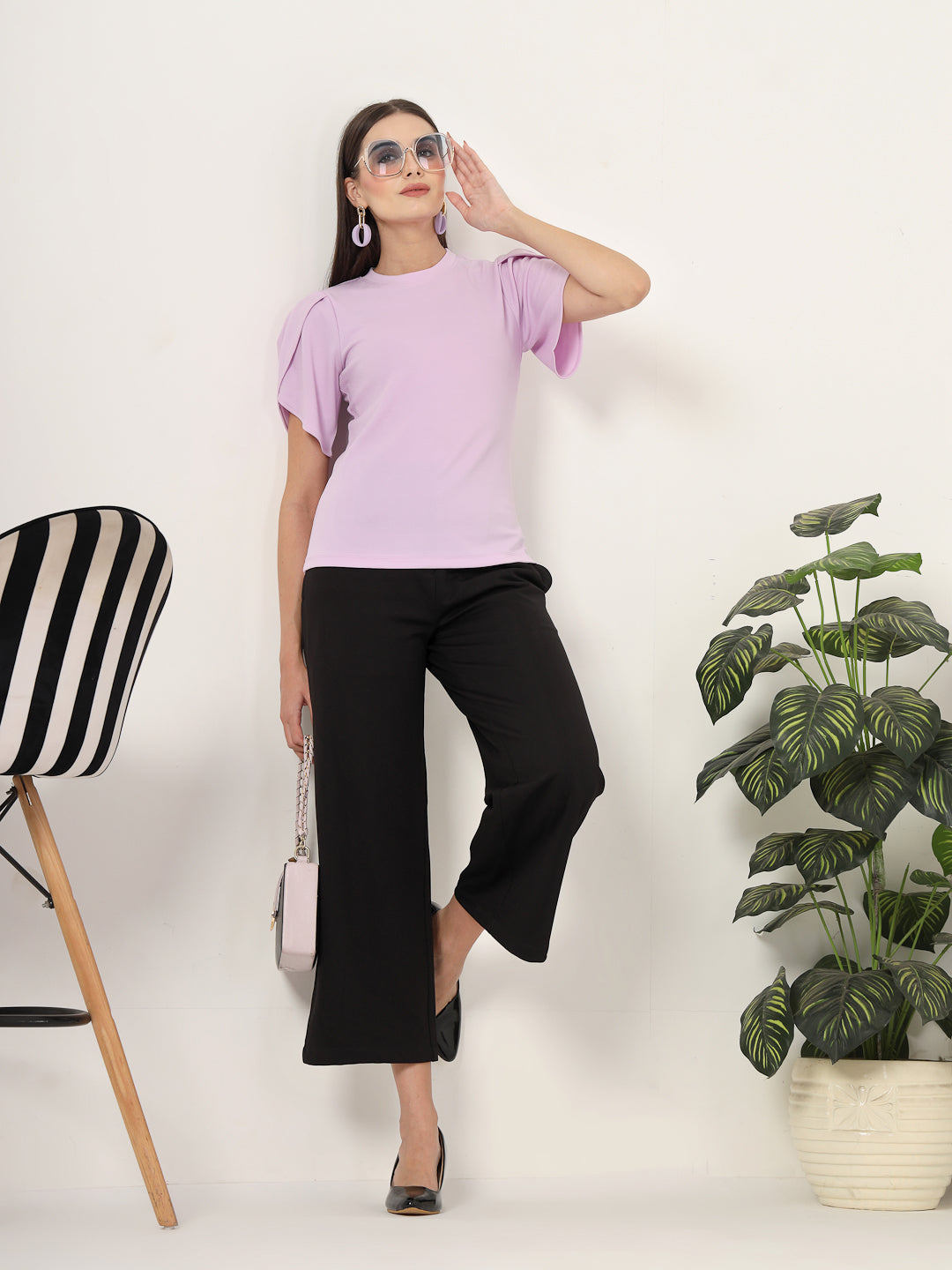 Style Quotient Women Solid Lilac Regular Fit Smart Casual Top-Tops-StyleQuotient