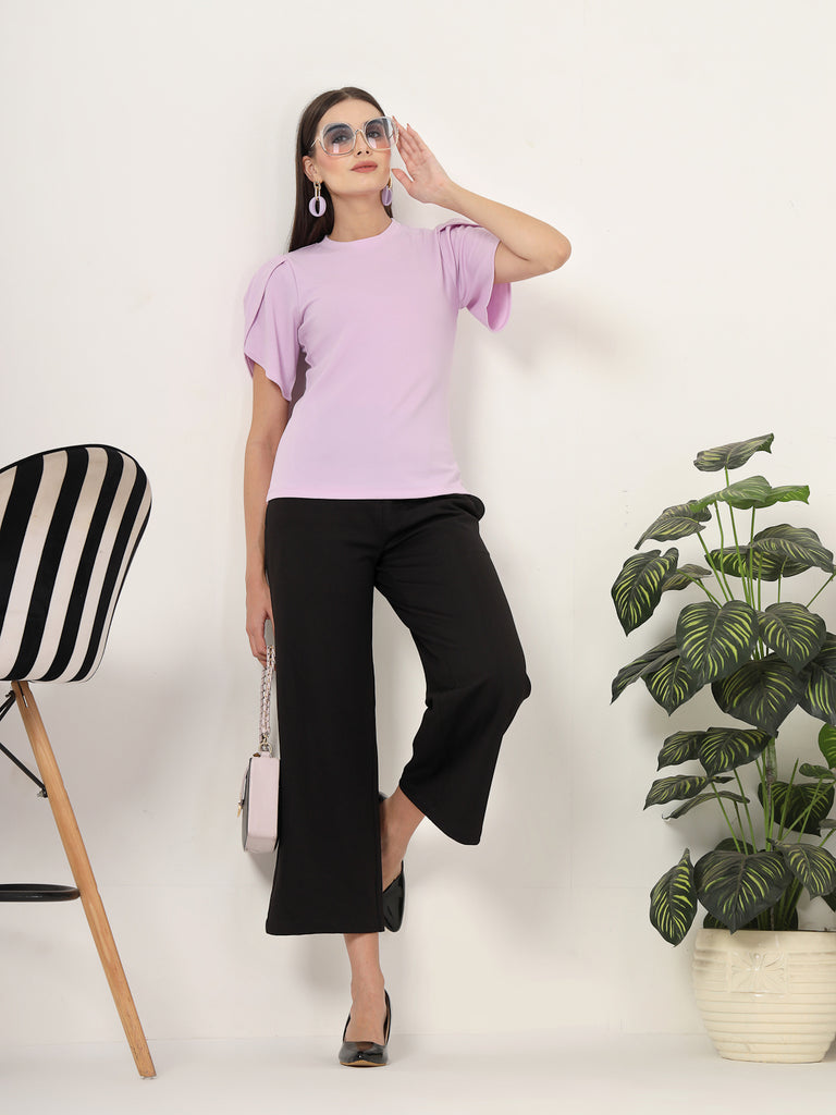 Style Quotient Women Solid Lilac Regular Fit Smart Casual Top-Tops-StyleQuotient