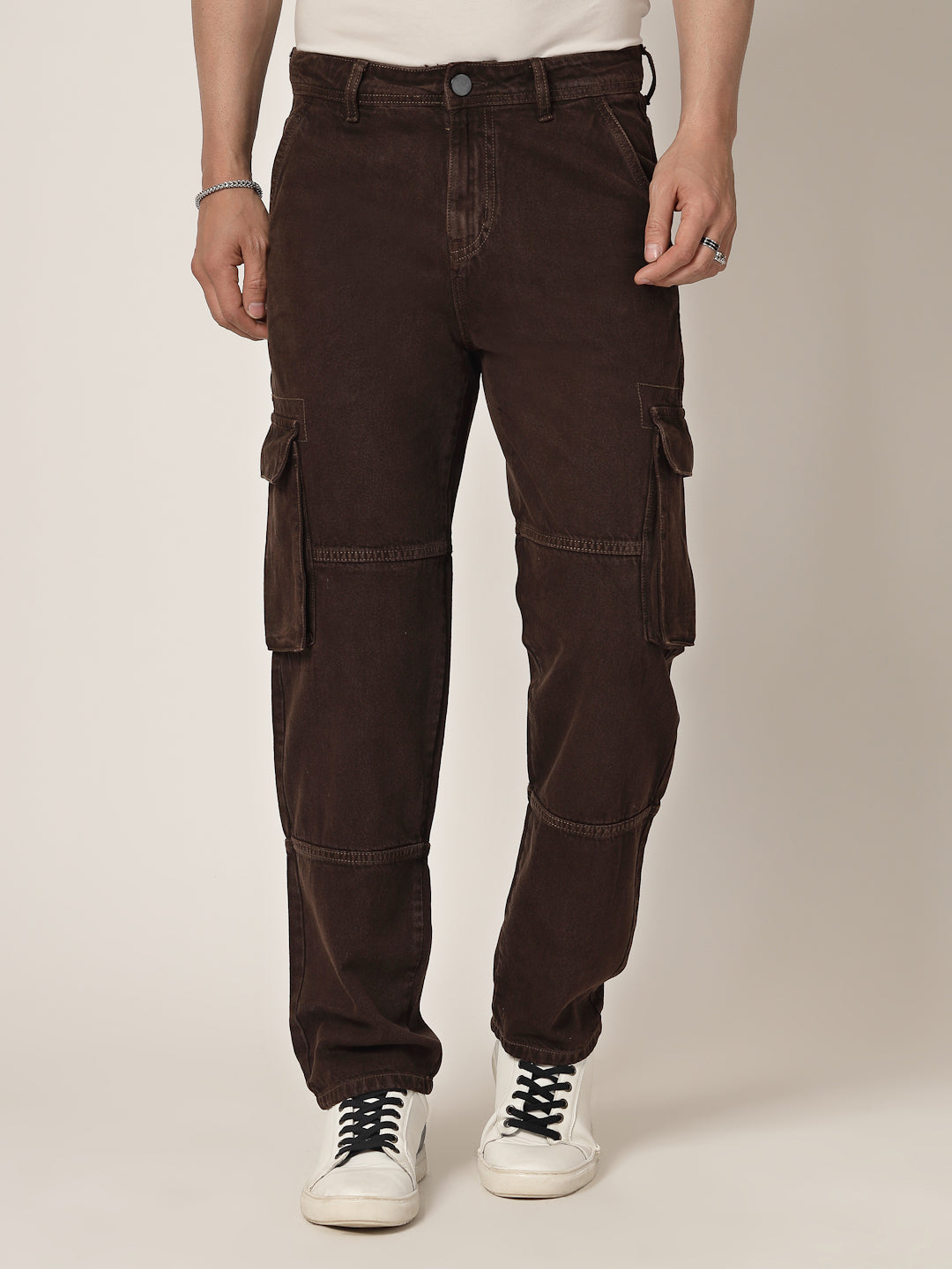 Style Quotient Men Brown Relaxed Fit Mid Rise Cargos-Mens Jeans-StyleQuotient