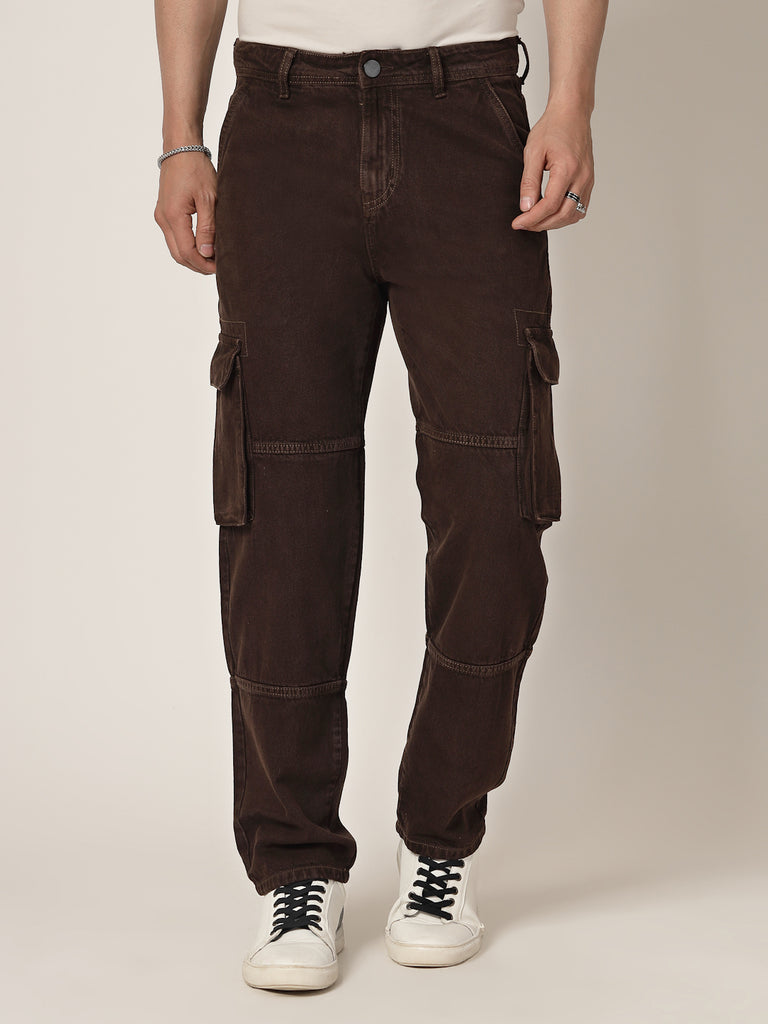 Style Quotient Men Brown Relaxed Fit Mid Rise Cargos-Mens Jeans-StyleQuotient