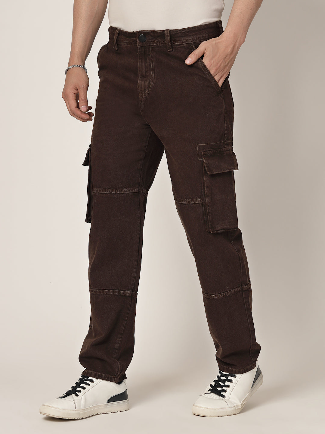 Style Quotient Men Brown Relaxed Fit Mid Rise Cargos-Mens Jeans-StyleQuotient