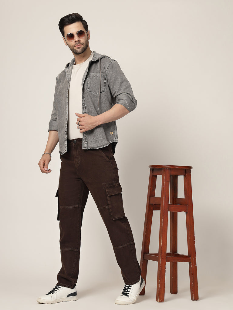 Style Quotient Men Brown Relaxed Fit Mid Rise Cargos-Mens Jeans-StyleQuotient