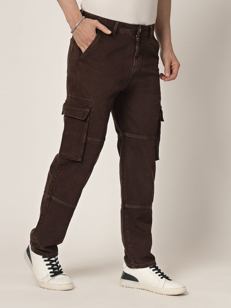 Style Quotient Men Brown Relaxed Fit Mid Rise Cargos-Mens Jeans-StyleQuotient