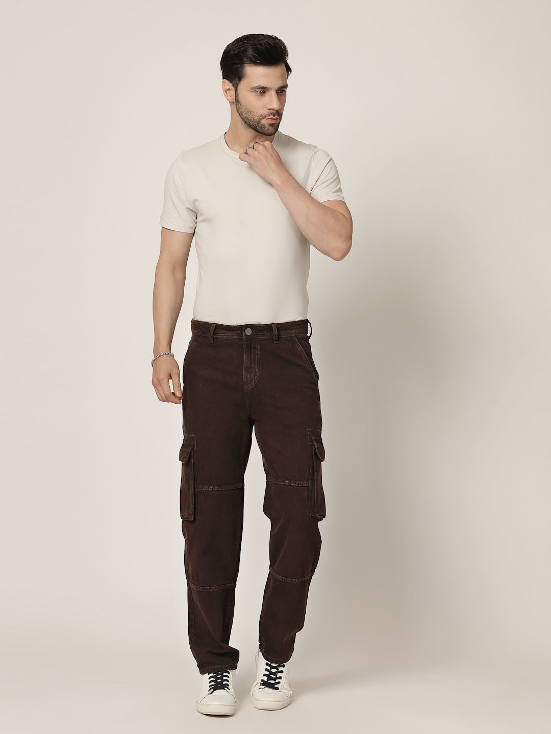 Style Quotient Men Brown Relaxed Fit Mid Rise Cargos-Mens Jeans-StyleQuotient