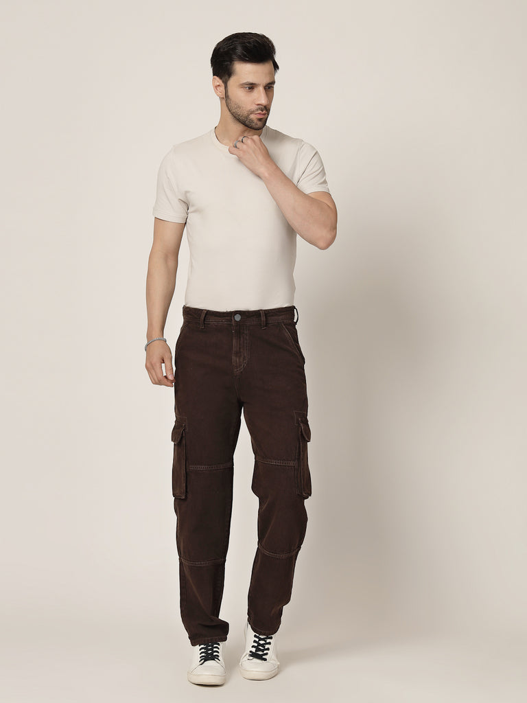 Style Quotient Men Brown Relaxed Fit Mid Rise Cargos-Mens Jeans-StyleQuotient