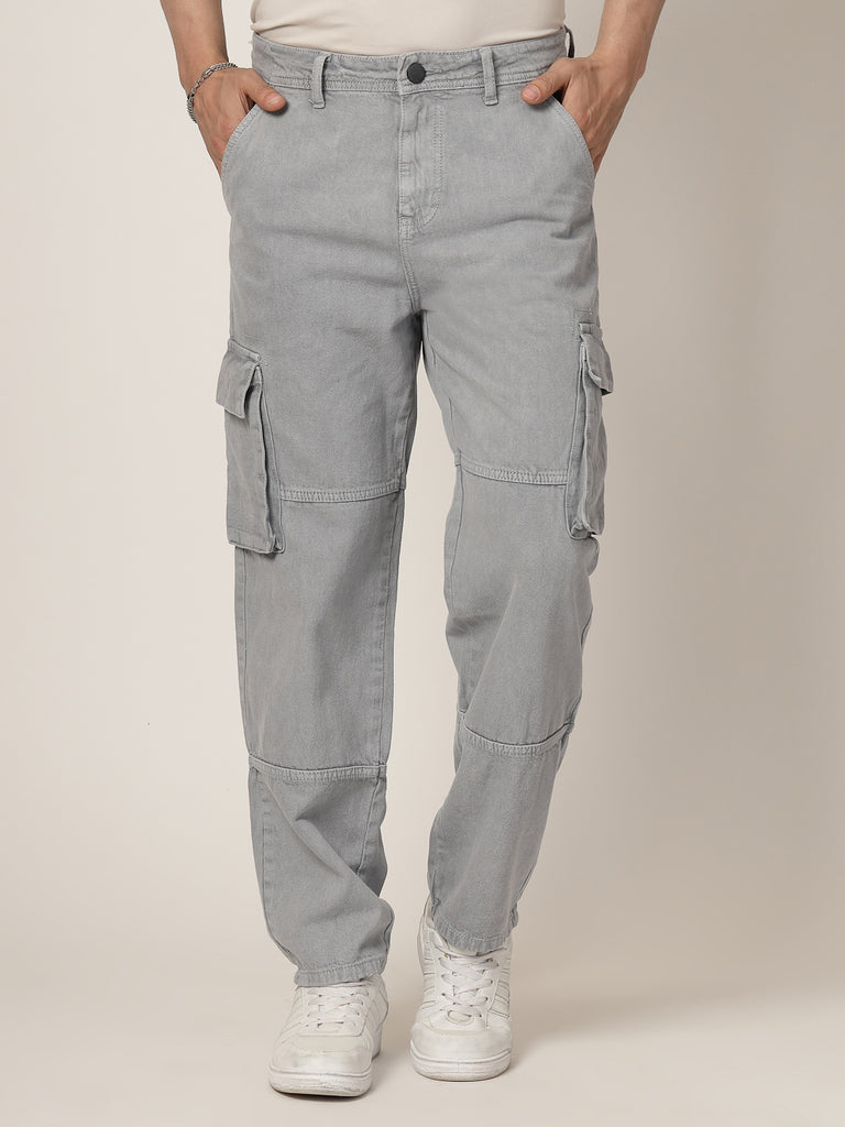 Style Quotient Men Grey Relaxed Fit Mid Rise Cargos-Mens Jeans-StyleQuotient