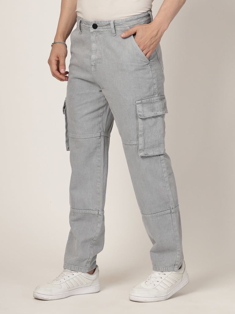 Style Quotient Men Grey Relaxed Fit Mid Rise Cargos-Mens Jeans-StyleQuotient