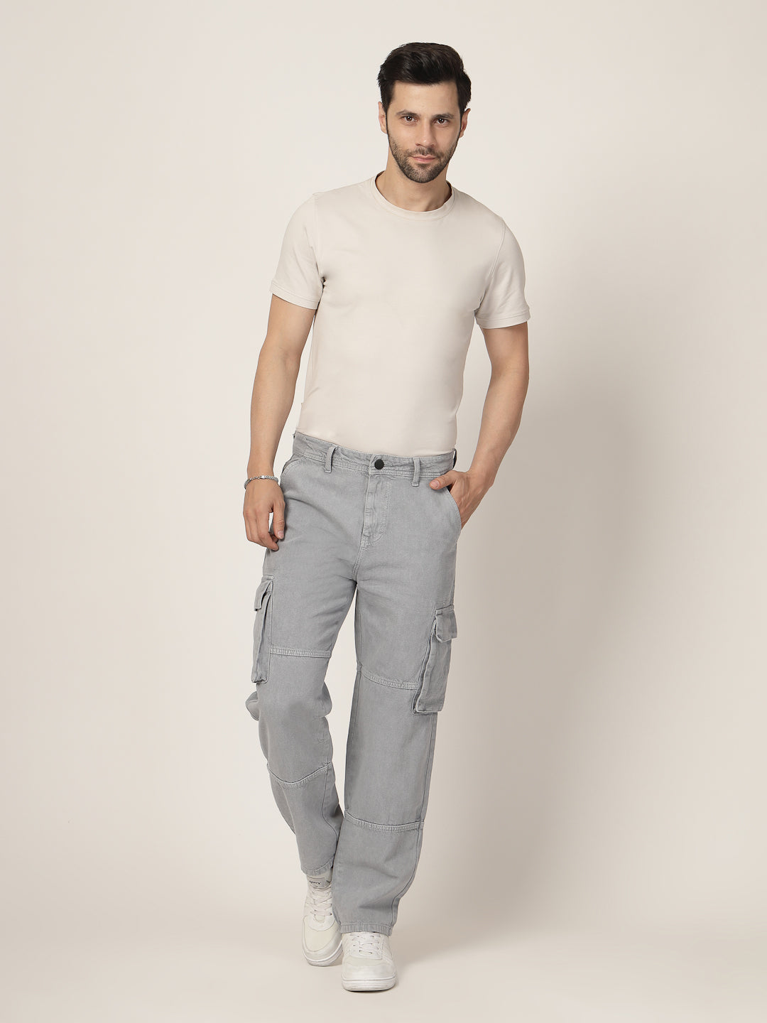 Style Quotient Men Grey Relaxed Fit Mid Rise Cargos-Mens Jeans-StyleQuotient