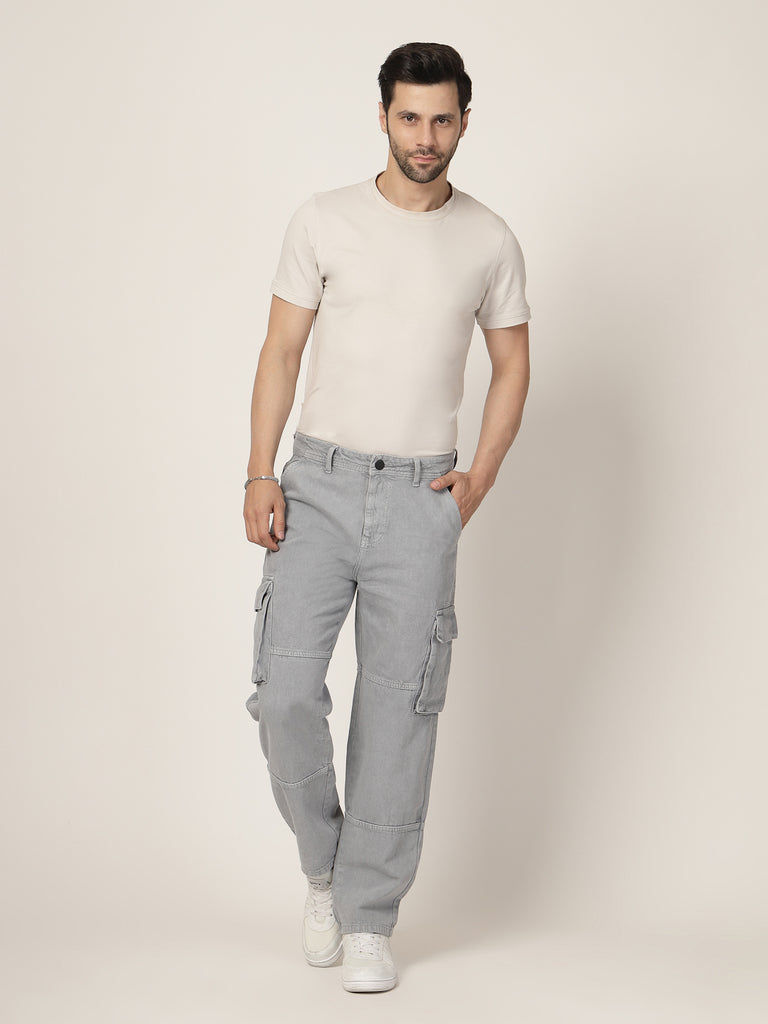 Style Quotient Men Grey Relaxed Fit Mid Rise Cargos-Mens Jeans-StyleQuotient