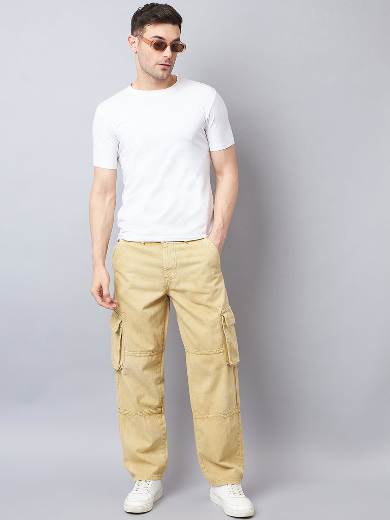 Style Quotient Men Khaki Relaxed Fit Mid Rise Cargos-Mens Jeans-StyleQuotient