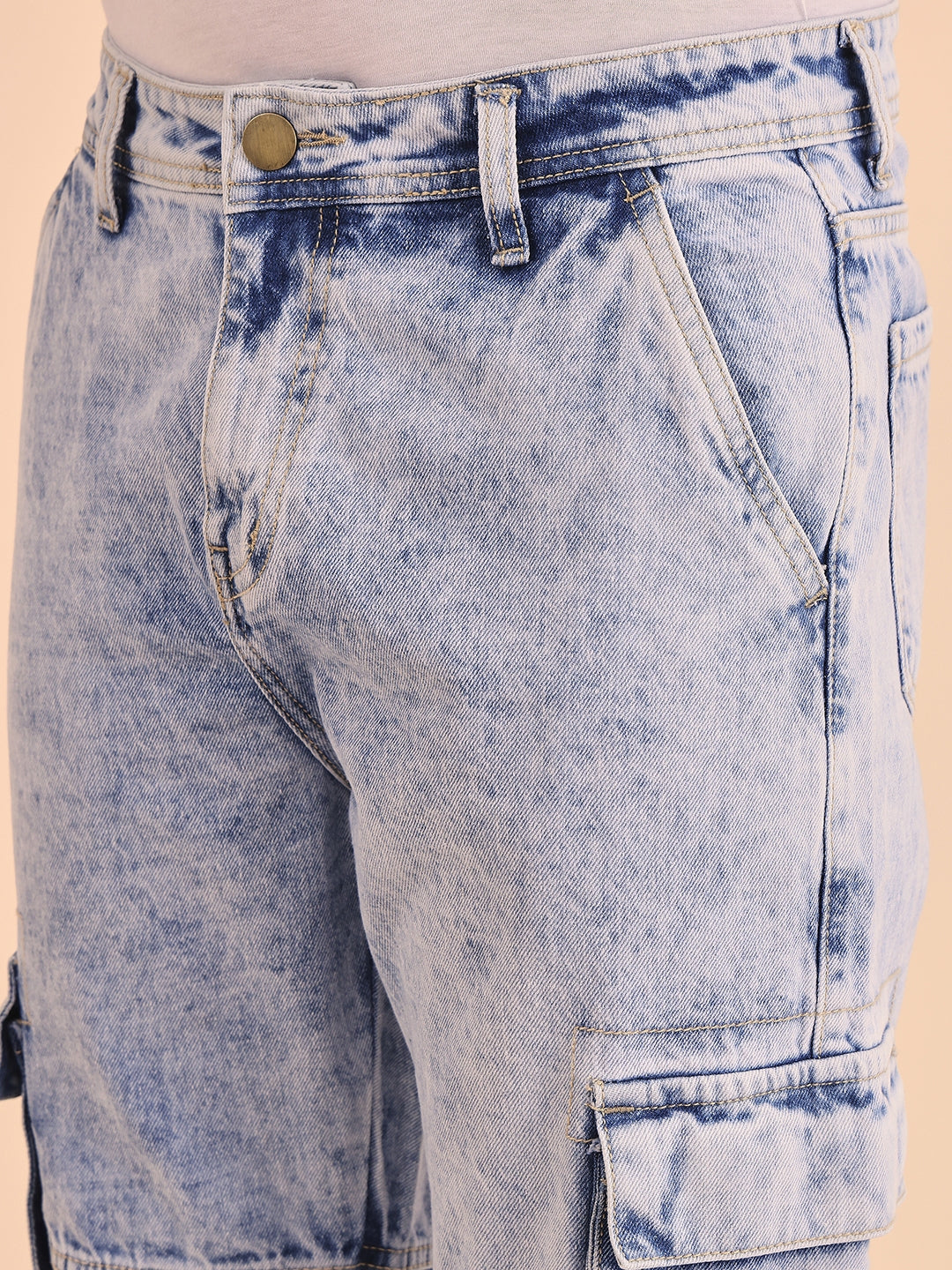 Style Quotient Men Light Blue Relaxed Fit Mid Rise Cargos-Mens Jeans-StyleQuotient