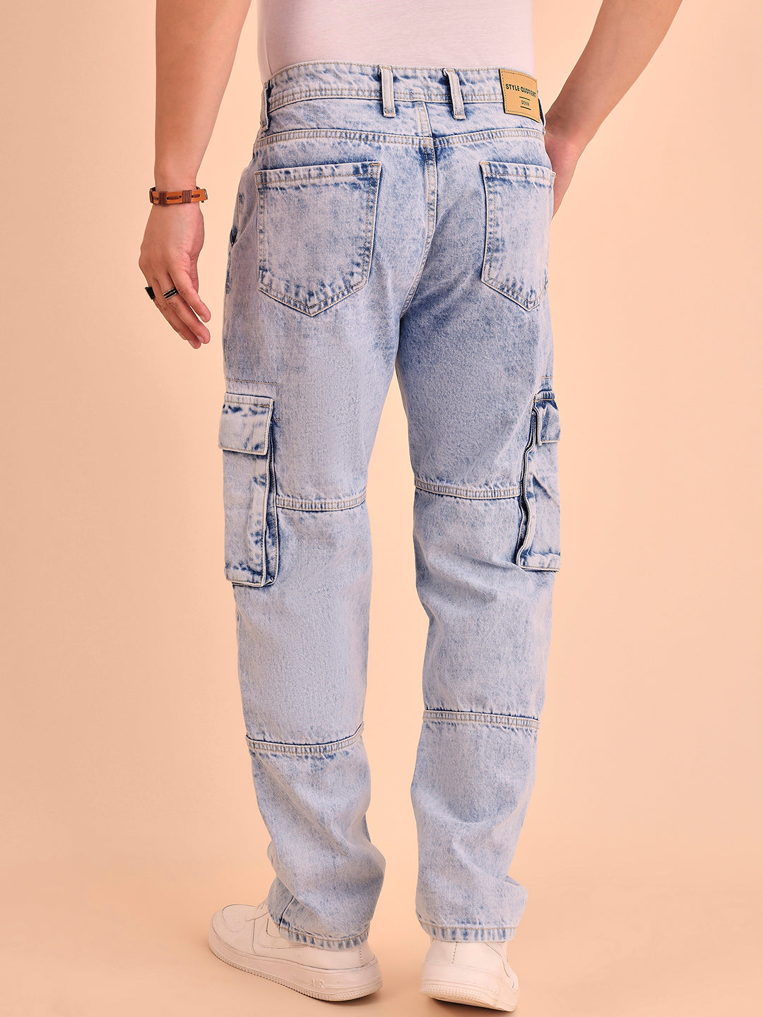 Style Quotient Men Light Blue Relaxed Fit Mid Rise Cargos-Mens Jeans-StyleQuotient