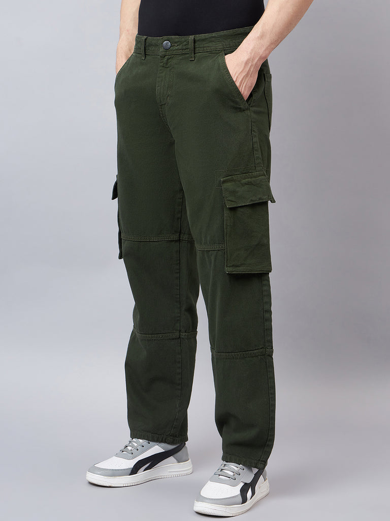 Style Quotient Men Olive Relaxed Fit Mid Rise Cargos-Mens Jeans-StyleQuotient