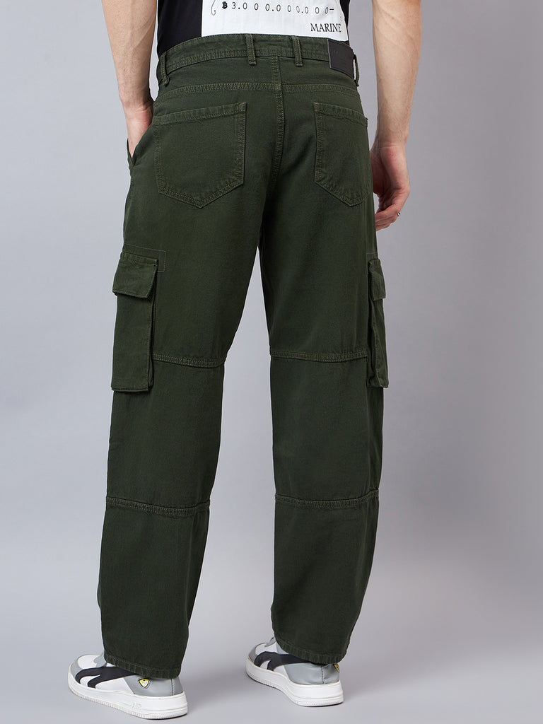 Style Quotient Men Olive Relaxed Fit Mid Rise Cargos-Mens Jeans-StyleQuotient