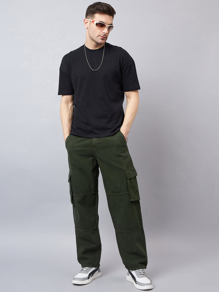 Style Quotient Men Olive Relaxed Fit Mid Rise Cargos-Mens Jeans-StyleQuotient