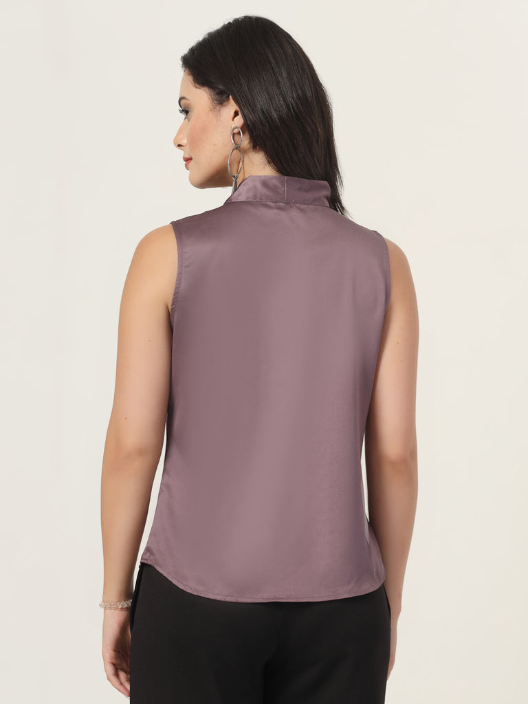 Style Quotient Women Solid Mauve Regular Fit Formal Satin Top-Tops-StyleQuotient