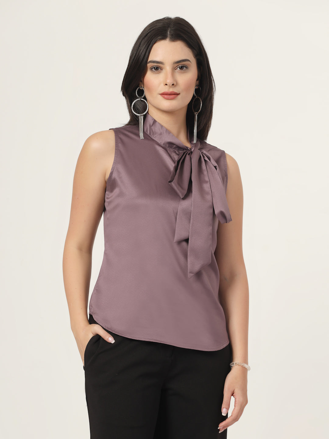 Style Quotient Women Solid Mauve Regular Fit Formal Satin Top-Tops-StyleQuotient