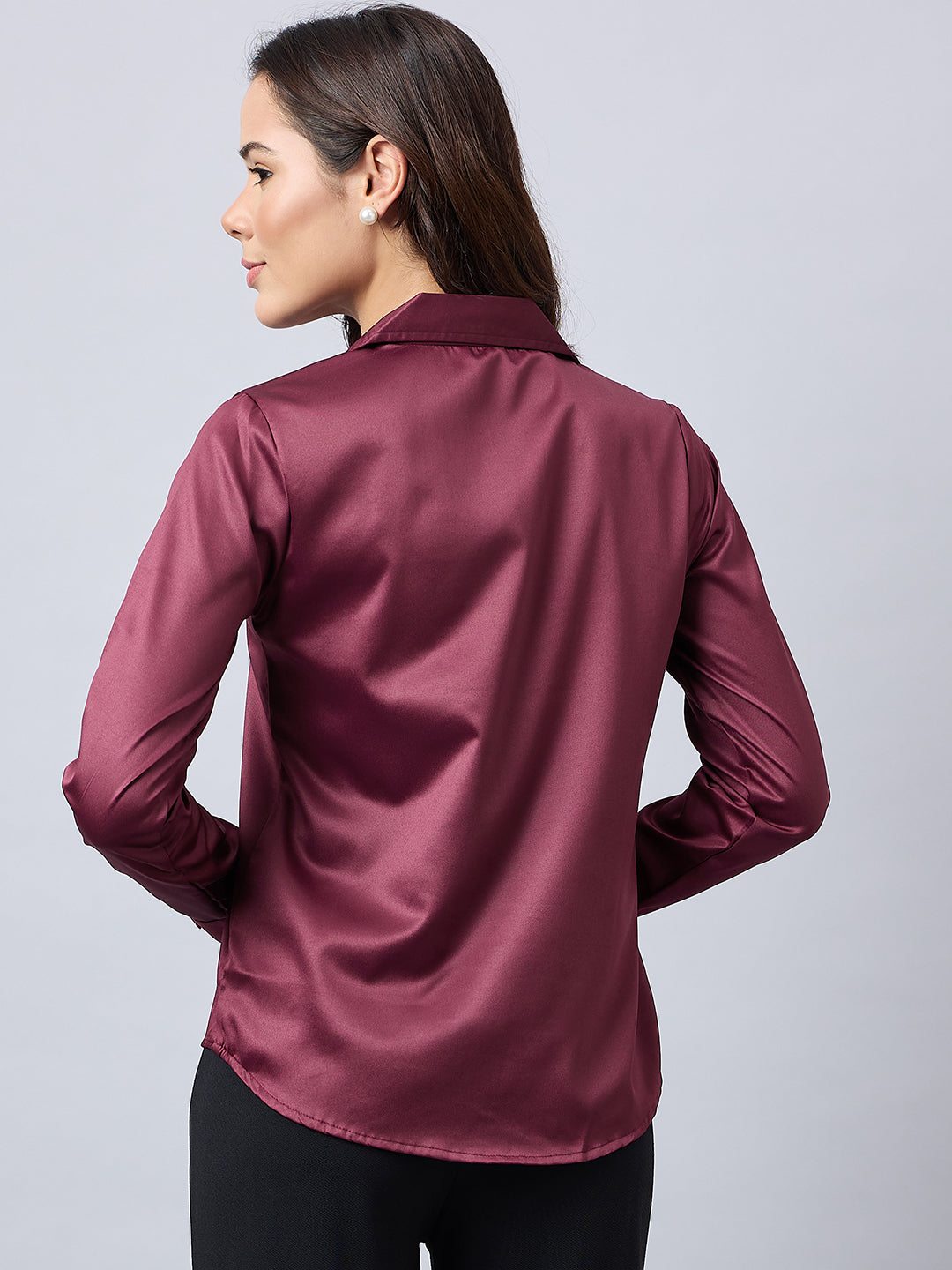 Style Quotient Women Maroon Satin Regular Fit Semi Formal Shirt-Shirts-StyleQuotient