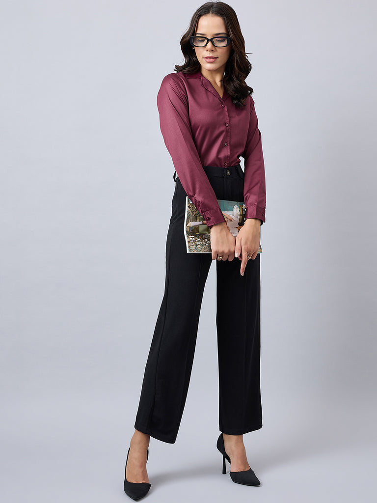 Style Quotient Women Maroon Satin Regular Fit Semi Formal Shirt-Shirts-StyleQuotient