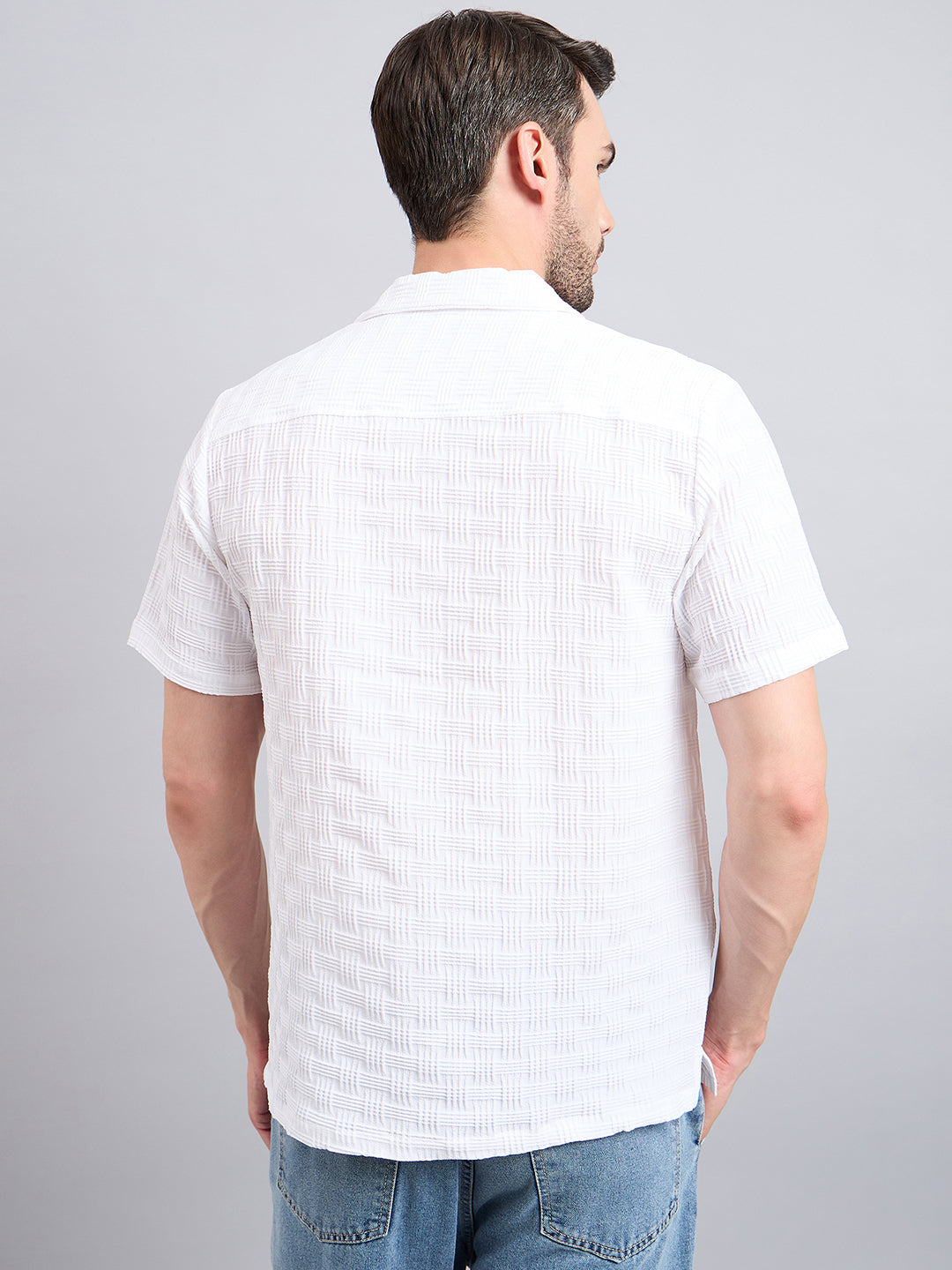 Style Quotient Men White Textured Oversize Shirt-Mens Shirt-StyleQuotient