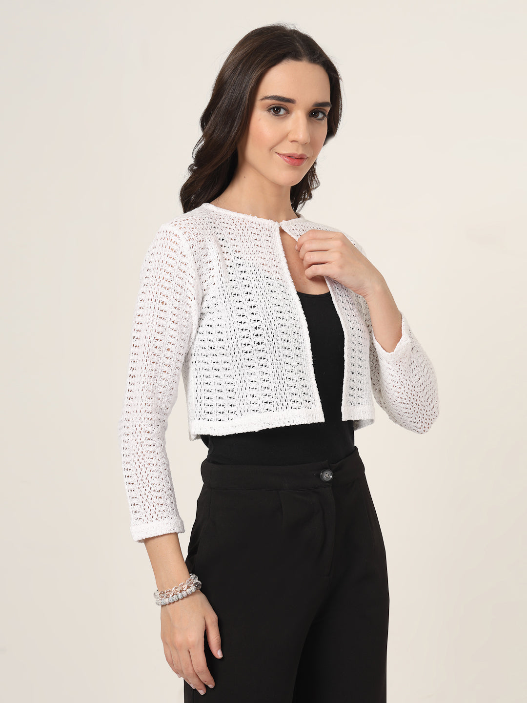 Style Quotient Women White Solid Lace Shrug-Shrug-StyleQuotient