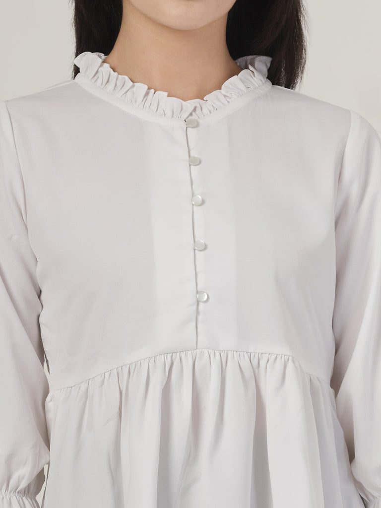 Style Quotient Women Solid White Polymoss Regular Fit Smart Casual Top-Tops-StyleQuotient