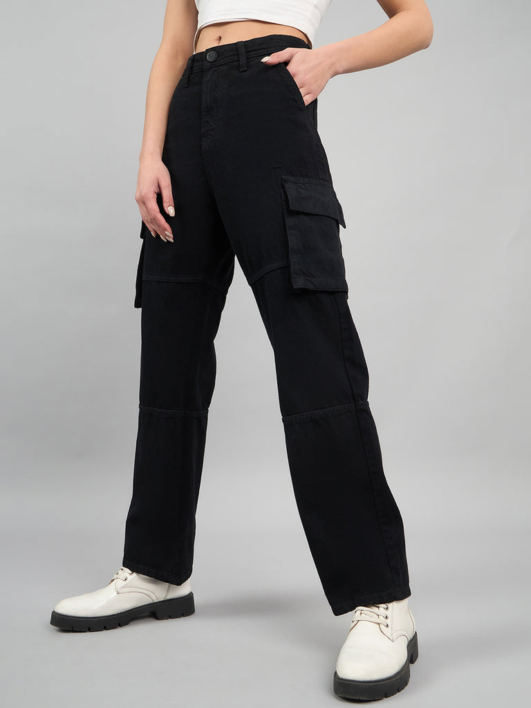 Style Quotient Women Black Relaxed Fit High Rise Cargos-Jeans-StyleQuotient
