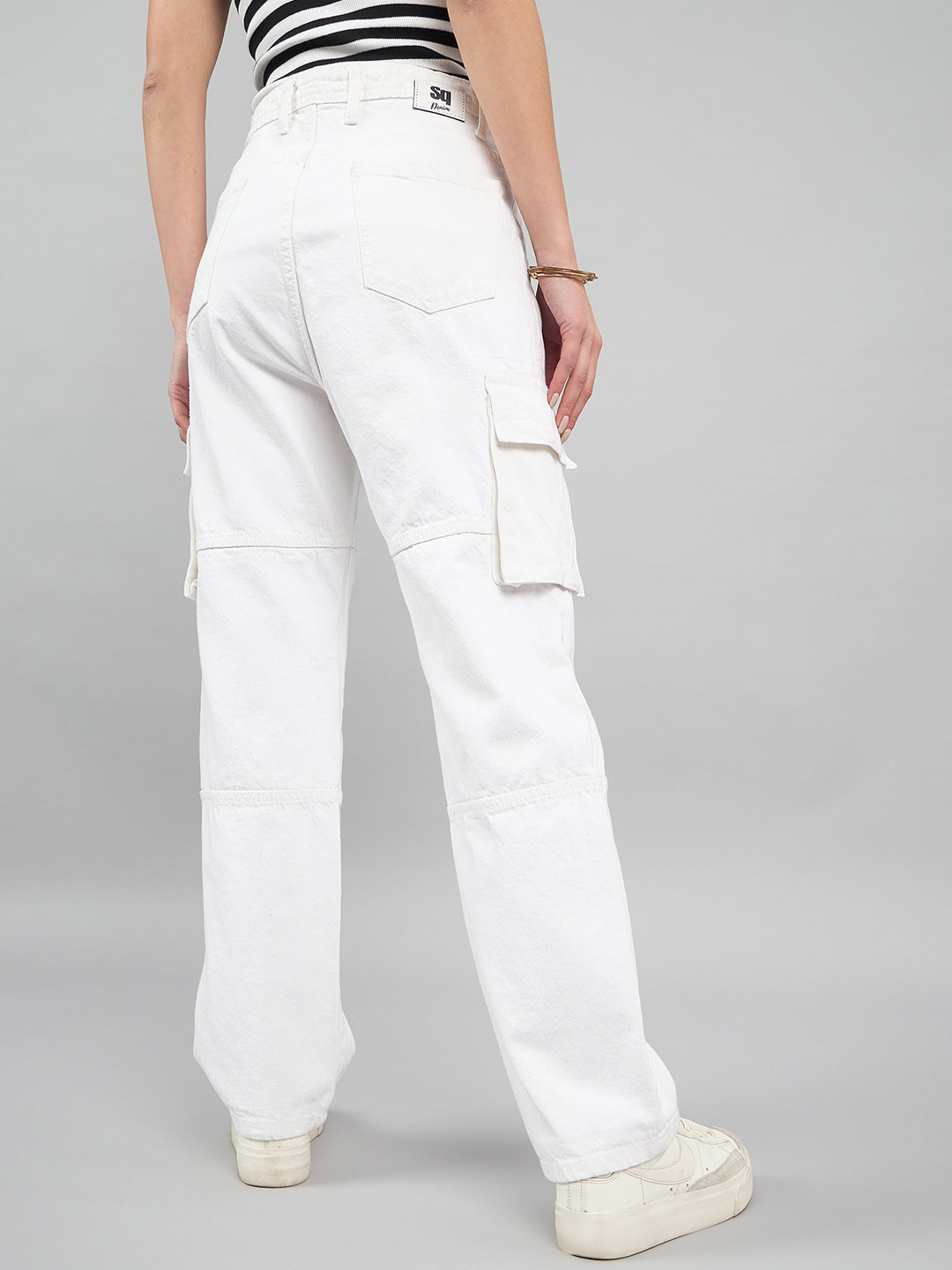 Style Quotient Women White Relaxed Fit High Rise Cargos-Jeans-StyleQuotient