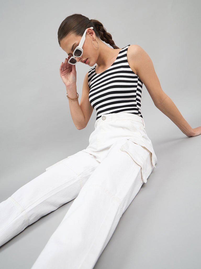 Style Quotient Women White Relaxed Fit High Rise Cargos-Jeans-StyleQuotient