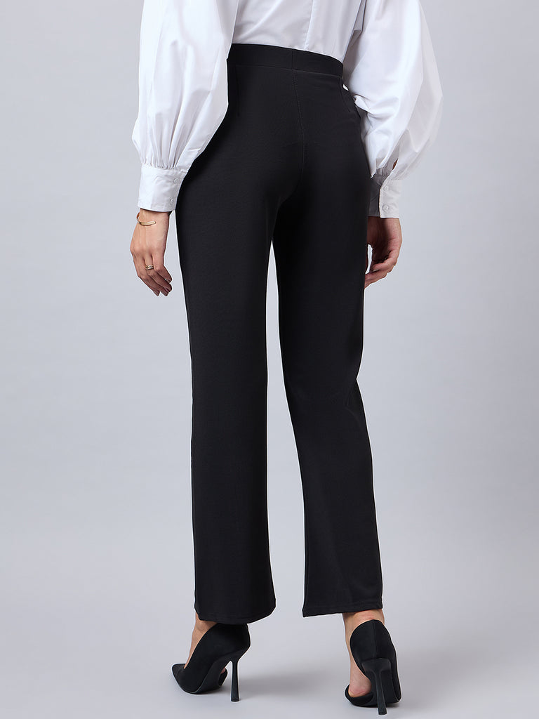 Style Quotient Women Solid Black Self Design Polyester Formal Trouser-Trousers-StyleQuotient