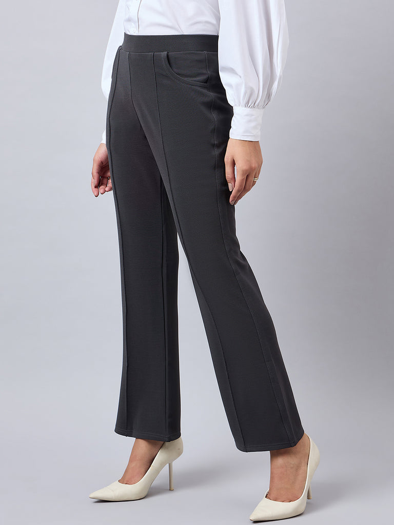 Style Quotient Women Solid Grey Self Design Polyester Formal Trouser-Trousers-StyleQuotient