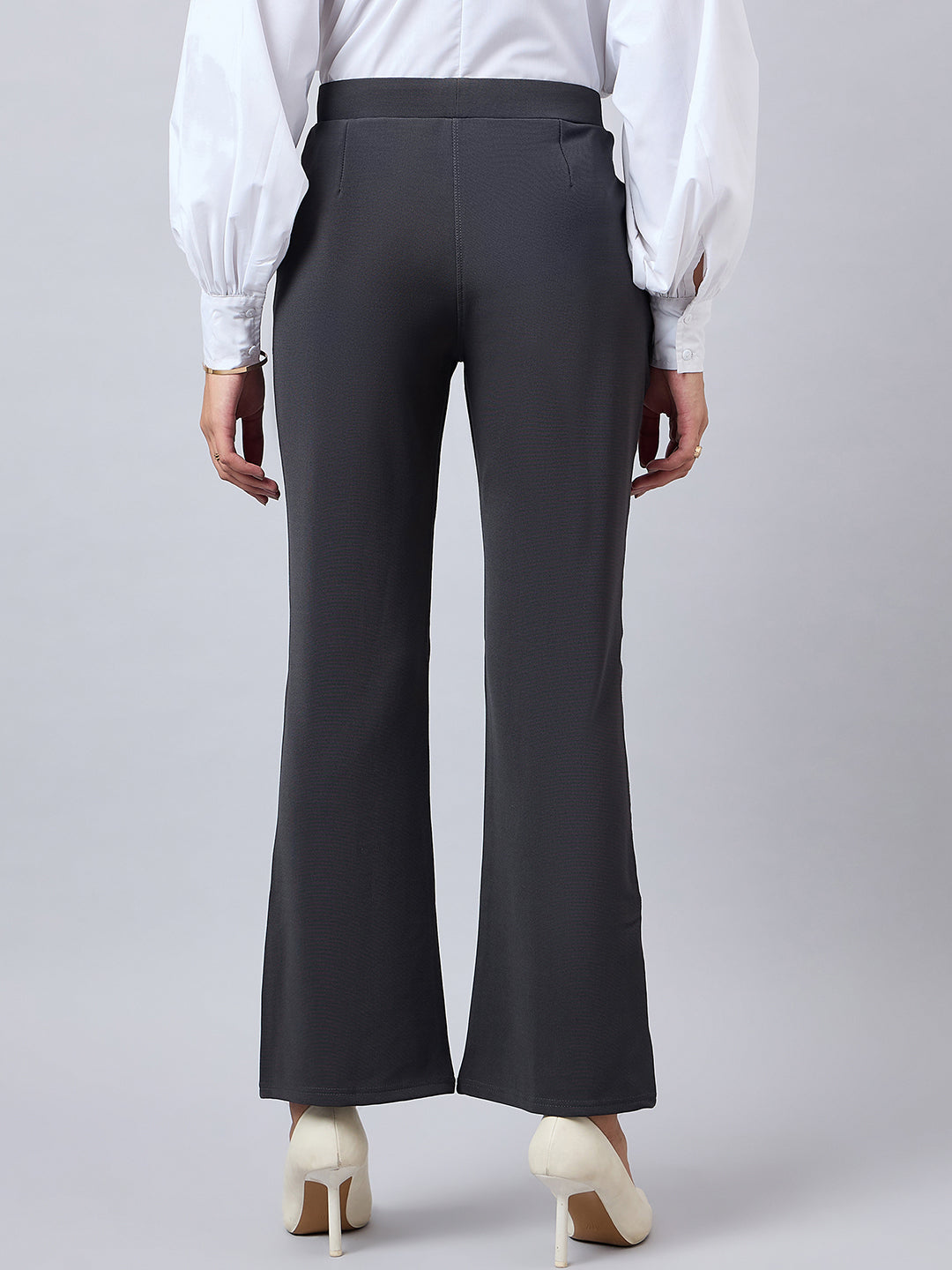 Style Quotient Women Solid Grey Self Design Polyester Formal Trouser-Trousers-StyleQuotient