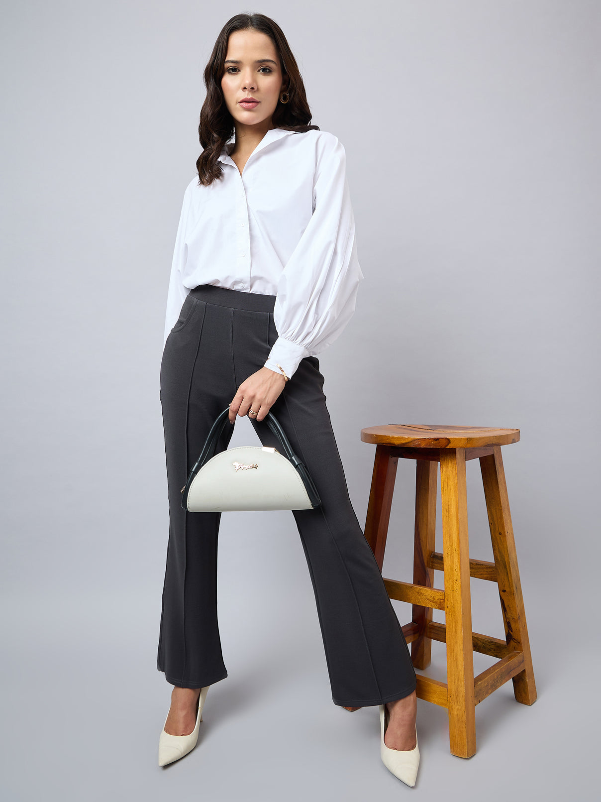 Style Quotient Women Solid Grey Self Design Polyester Formal Trouser-Trousers-StyleQuotient